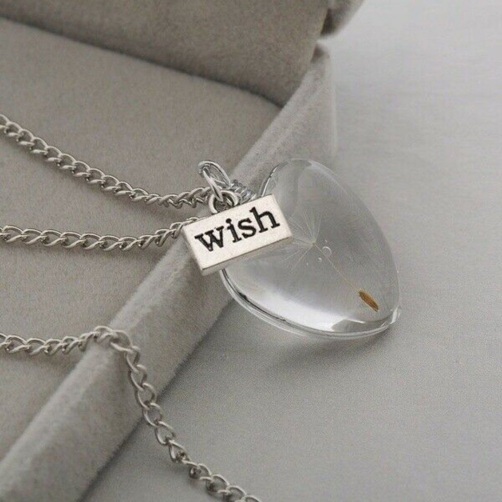 Fashion Handmade Heart-shaped Real Dandelion Time Gemstone Pendant Gift